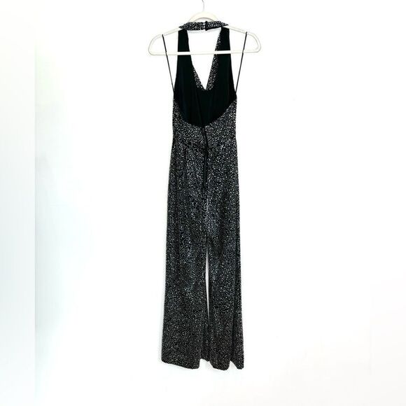 ALICE + OLIVIA Disco Diamonds Mercury Sparkle Crepe Halterneck Jumpsuit - Picture 8 of 10